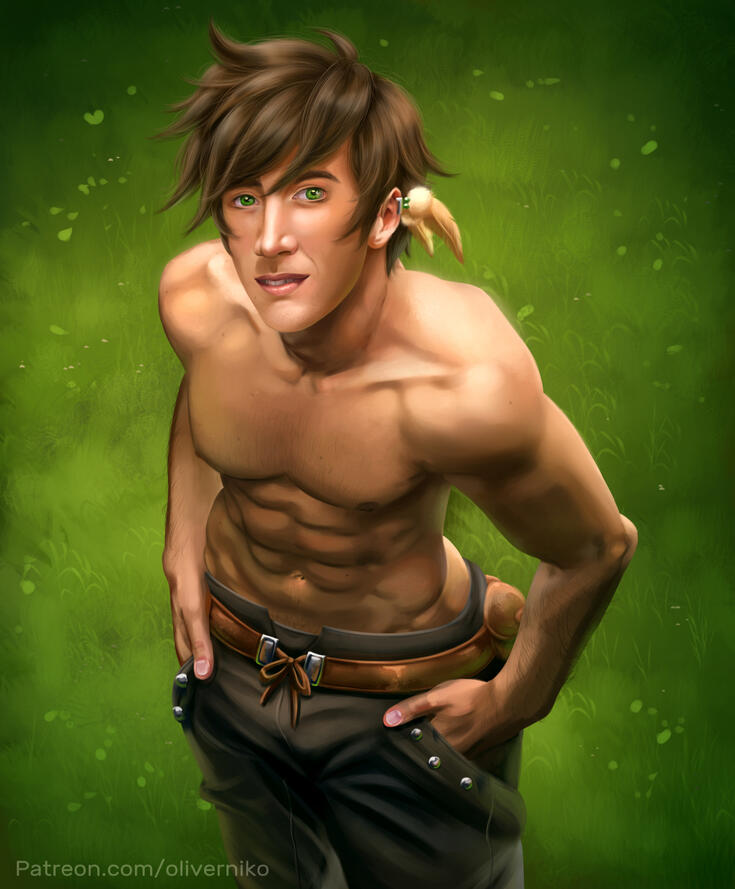 Sorey from Tales of Zestiria, shirtless and looking up to the camera.