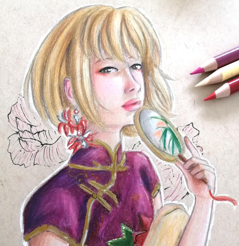 A colour pencil drawing of Kurapika from Hunter x Hunter, depicted in Chinese fashion.