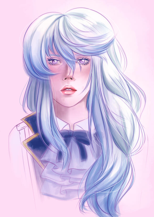 Mikleo from Tales of Zestiria, with his long wavy hair swept over his shoulder.